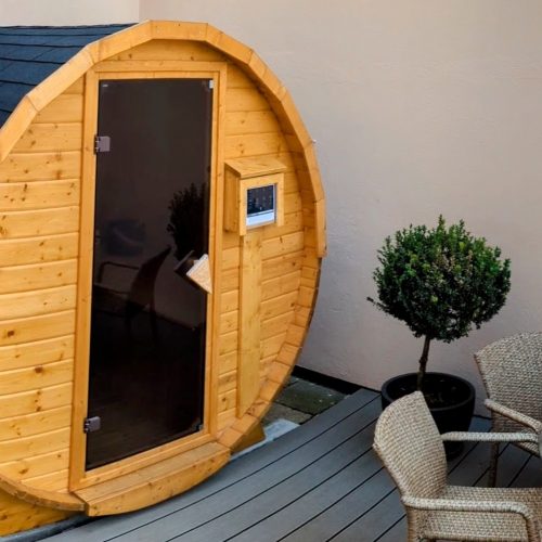 Blick auf die private Sauna des Terrassen Appartement